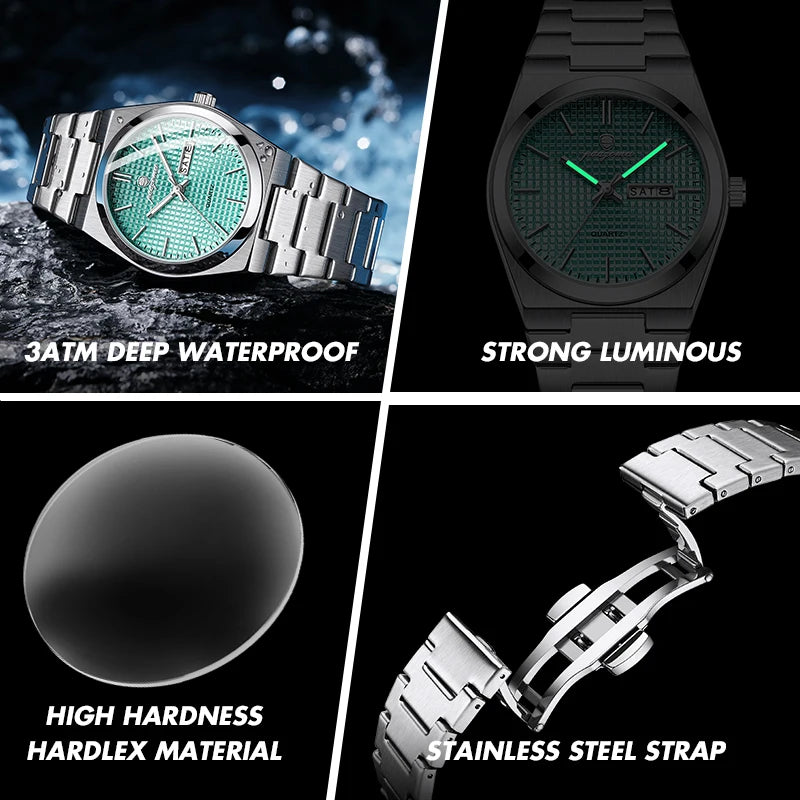 POEDAGAR  Luxury Businessman Watch Week Date Waterproof Luminous Watches for Men Stainless Steel Quartz Fashion Male Wrist Watch