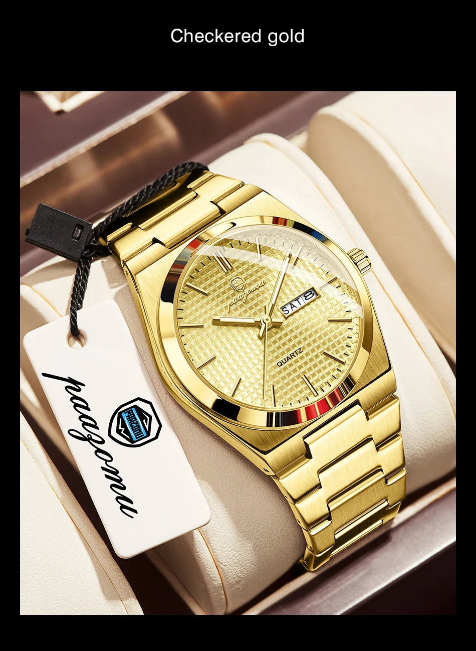 PAAZOMU Top Original Men's Watches Stainless Steel Waterproof Luminous Man Watch Date Week Classic Trendy Quartz Men Wristwatch
