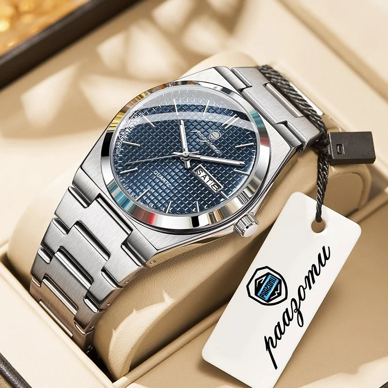 POEDAGAR  Luxury Businessman Watch Week Date Waterproof Luminous Watches for Men Stainless Steel Quartz Fashion Male Wrist Watch
