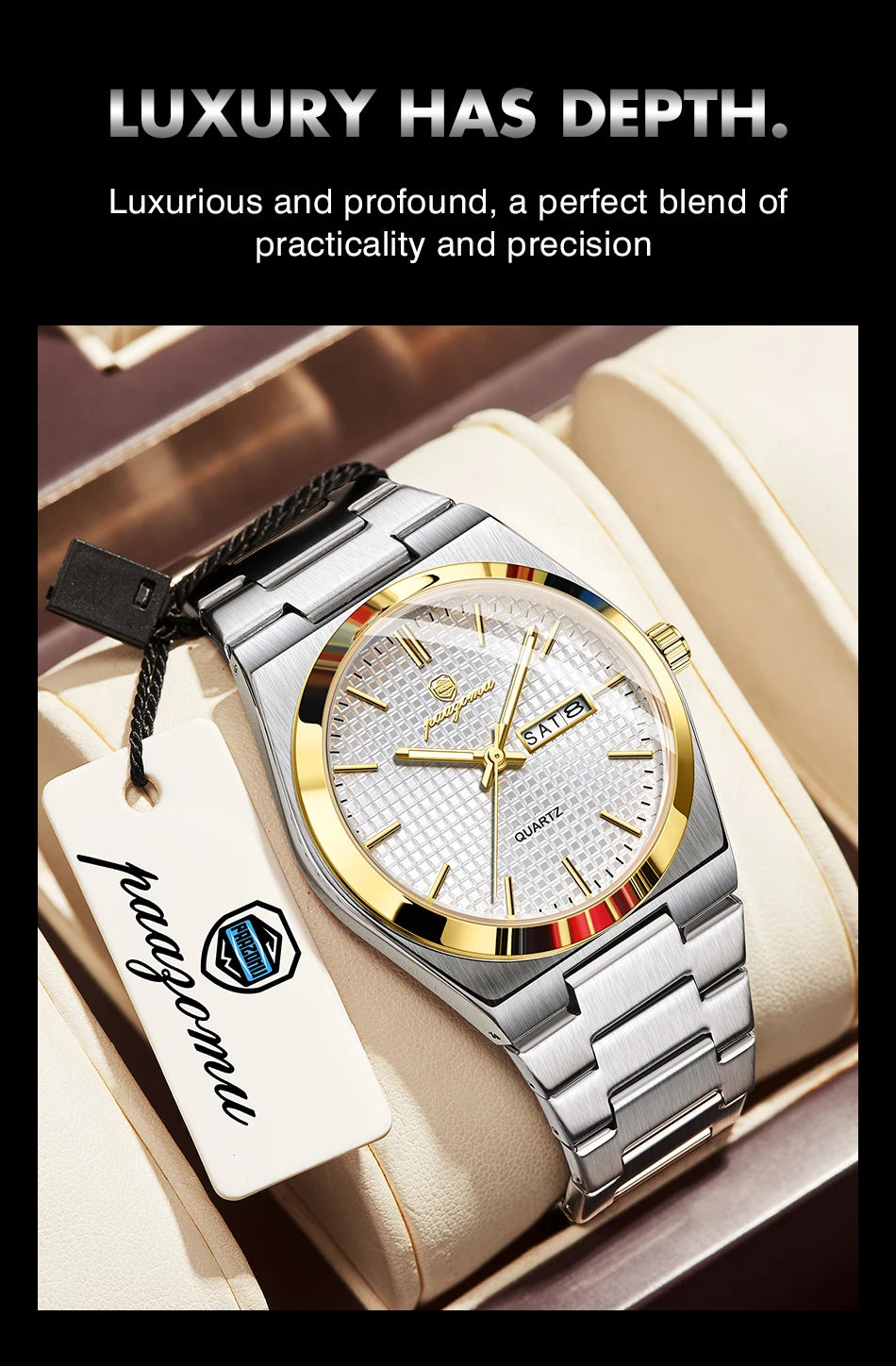 POEDAGAR  Luxury Businessman Watch Week Date Waterproof Luminous Watches for Men Stainless Steel Quartz Fashion Male Wrist Watch