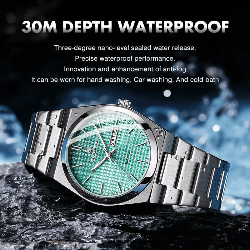 POEDAGAR  Luxury Businessman Watch Week Date Waterproof Luminous Watches for Men Stainless Steel Quartz Fashion Male Wrist Watch