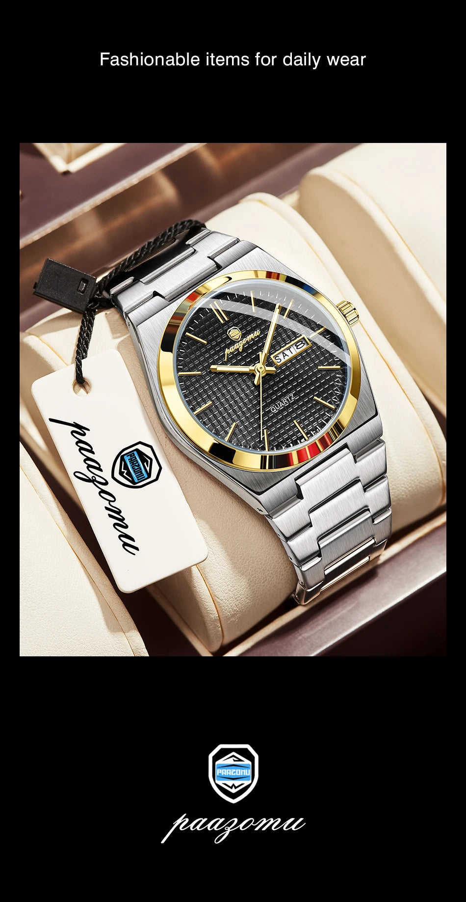 POEDAGAR  Luxury Businessman Watch Week Date Waterproof Luminous Watches for Men Stainless Steel Quartz Fashion Male Wrist Watch