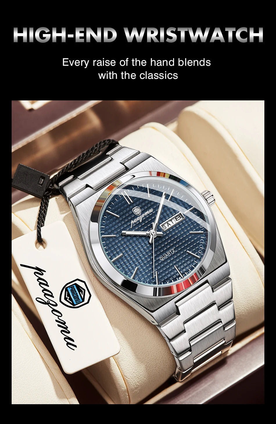 POEDAGAR  Luxury Businessman Watch Week Date Waterproof Luminous Watches for Men Stainless Steel Quartz Fashion Male Wrist Watch